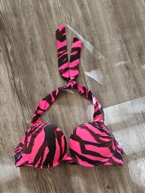 Victoria's Secret Hot Pink and Black Zebra Halter Bikini Top